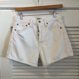 Agolde Parker Long Button Fly Jean Shorts -  White Size 24 Not Distressed